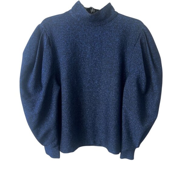 PatBO Blue Lurex Pullover Mock Neck Super Sleeve Shirt Size Medium Reg. $395 - Picture 1 of 12